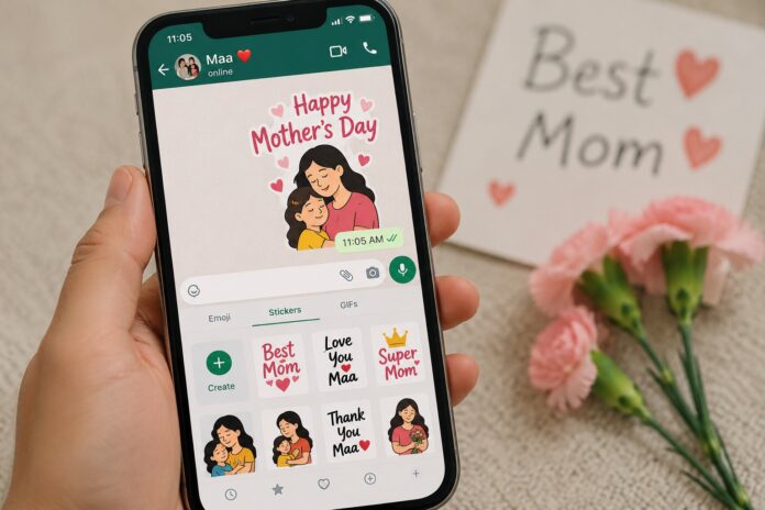 मदर्स डे के लिए WhatsApp पर कस्टम स्टिकर बनाते हुए यूजर की प्रतीकात्मक तस्वीर