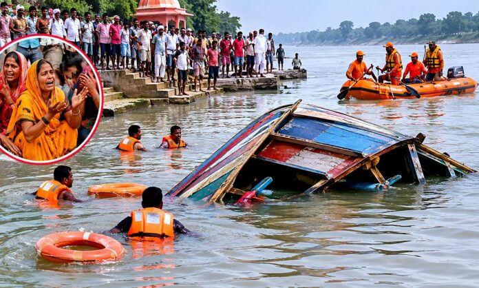 पटना के उमानाथ गंगा घाट पर नाव हादसे के बाद राहत और बचाव कार्य