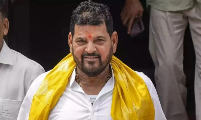 राम मंदिर दानपात्र विवाद पर बयान देते बृजभूषण शरण सिंह