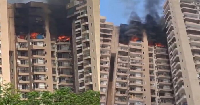 नोएडा की द अरण्य सोसाइटी की 21वीं मंजिल पर लगी भीषण आग