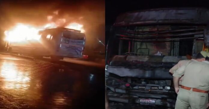 यमुना एक्सप्रेसवे पर आग की चपेट में आई स्लीपर बस