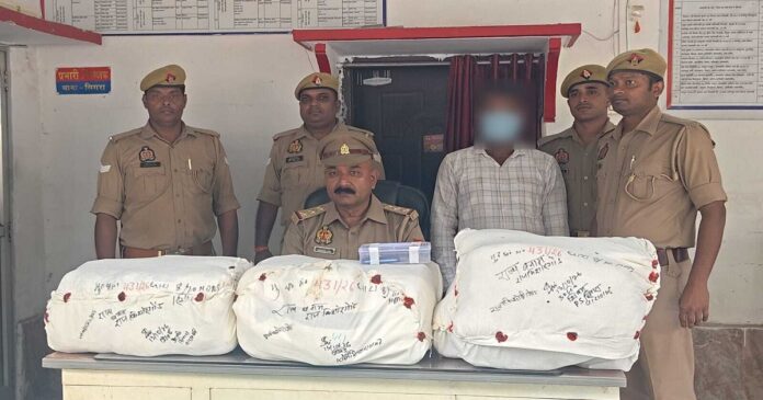 वाराणसी के सिगरा थाना क्षेत्र में 31.275 किलो गांजा बरामद, एक आरोपी गिरफ्तार।